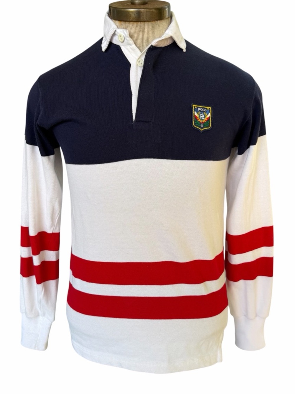 Vintage Polo Ralph Lauren Rugby Sport Uni Crest Shield Striped Shirt Size Small